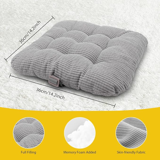 Toddler Booster Seat for Dining Table 2PC Upgraded 3.6IN Cushion with Soft Corduroy Backrest Infant Booster Seat for Kitchen Chair with Adjustable Straps - Non-Slip Base & Breathable Fabric ﻿