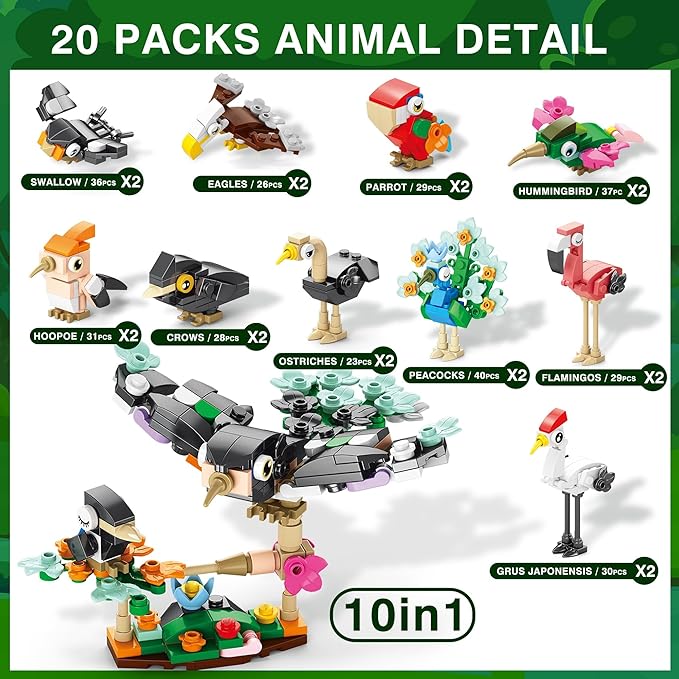 Sawaruita Party Favors for kids-20 Packs Fun Bird Building Blocks Sets Classroom Prizes-Birthday Goodie Bags Stuffers for Kids-Mini Animal Blocks Toys for Valentine's Day, Christmas Party（20in 2）