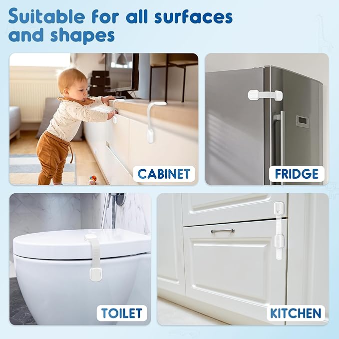 10 Pack Cabinet Locks Baby Proofing, SOGUDE Child Proof Cabinet Locks with 3M Adhesive Child Safety Locks for Refrigerator, Doors, Drawer Locks No Drilling, Cabinet Locks for Babies- White