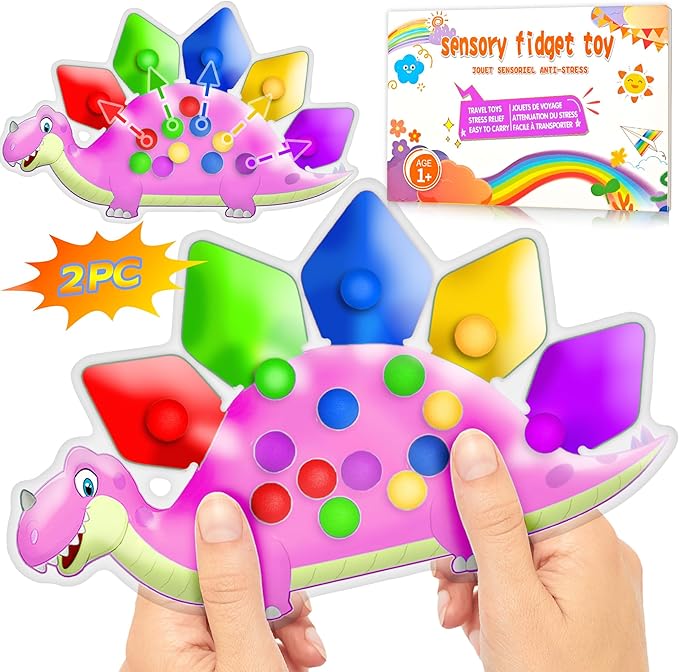2PC Pink Dinosaur Color Sorting Sensory Toys, Montessori Toys for Toddler Girl Fine Motor Skill Game Learning Activities Quiet Calm Down Fidgets for Classroom Stocking Stuffers for 3 4 5 Year Old