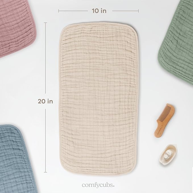 Comfy Cubs Muslin Burp Cloths 20" x 10", Pack of 6 - Large, 6-Layer, Ultra Absorbent 100% Cotton for Baby Drool and Messes - Soft, Safe & Gentle Baby Burp Cloths Set for Boys & Girls - Sand