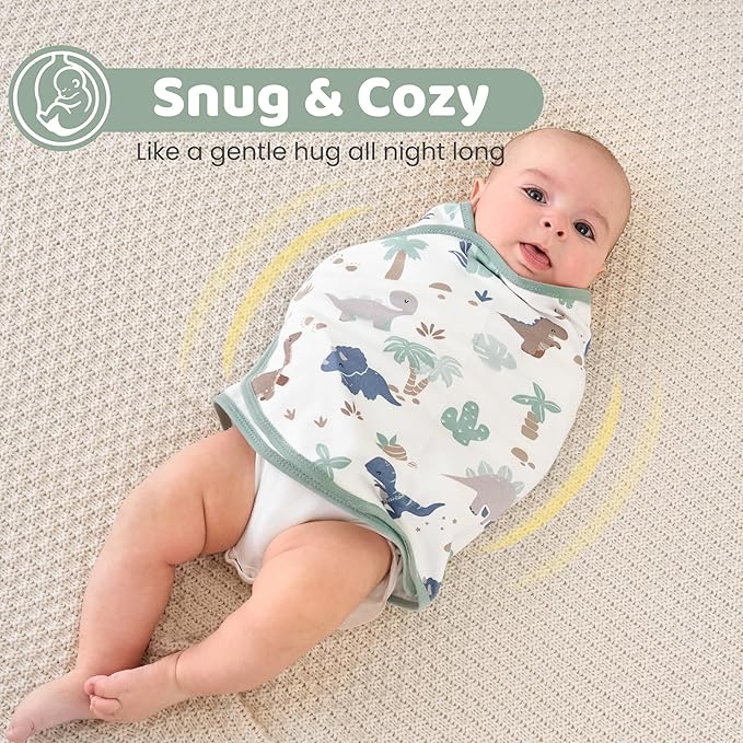 Baby Swaddle Sleep Sack 3-6 Months, Swaddles for Newborns Boy Girl, 3-Way Adjustable Infant Swaddle Wearable Blanket with Zipper & Detachable Wrap, 2 Pack Soft Snug Green Dinosaur