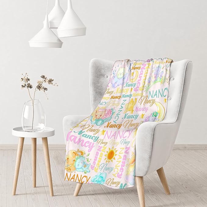 Personalized Cat Custom Baby Blanket with Name - Swaddle Blanket for Toddlers, Infants, Kids, Shower, Newborns - Nursery Stroller Crib Decor Throw - Birthday Gift