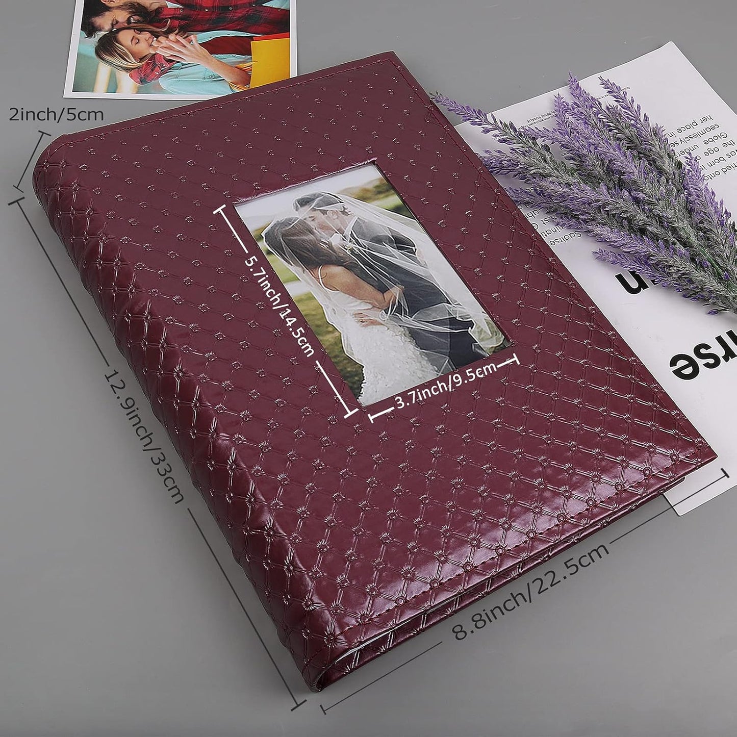 RECUTMS Photo Album 4x6 300 Photos 3 Per Pages Horizontal Photos Leather 300 Capacity Pockets Pictures Album Birthday Christmas Photo Albums Wedding Anniversary (Wine Red)