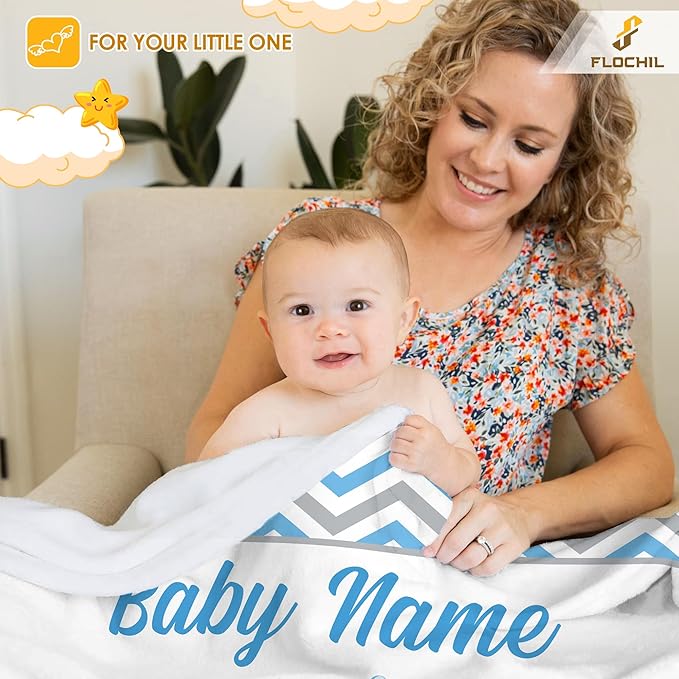 Personalized Baby Blankets, Custom Baby Blanket - Baby Blanket with Name for Boys, Best Gift for Baby, Newborn Elephants Flush Fleece (30x40) (Elephants 2)