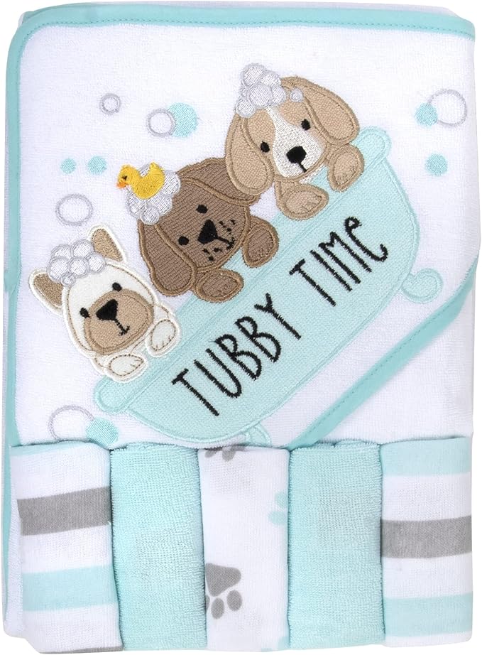 Baby Hooded Towel and Washcloth Set for Infants, Boys and Girls 6-12 Months (Pristine Pups)