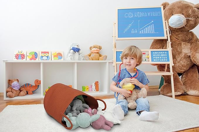 Cotton Rope Laundry Basket Hamper for Clothes Woven Storage Basket for Living Room Bedroom Boho Tall Rope Baskets for Blanket Toys Pillow Towels Baby Nursery Hamper Bin Large rust red