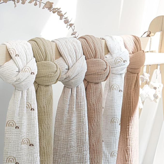 lulumoon Baby Muslin Swaddle Blankets: Soft Receiving Blanket for Newborn - Cotton Swaddling Blanket for Neutral 3Pack(Rainbow Khaiki)