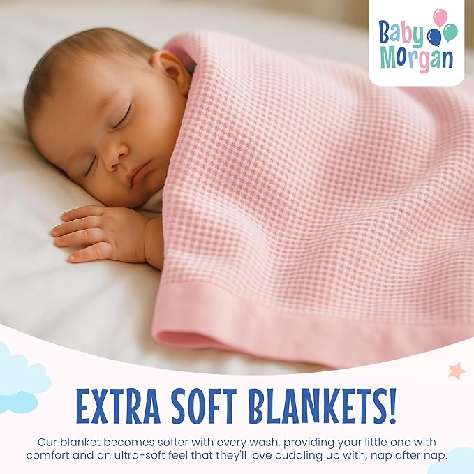 Blankets - Thermal Waffle Warm Baby Blanket for Crib - Soft and Cozy Baby Crib Blanket for Nursery, Stroller, or Naptime Comfort - Ideal Shower Gift - Pink, Nylon Trim (36" x 50")