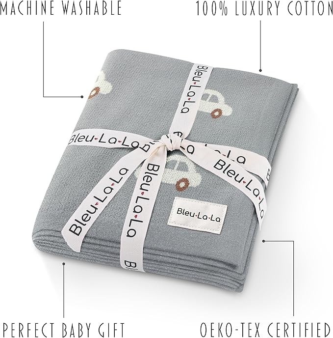 Baby Swaddle Blanket for Boys - 100% Oeko Tex Certified Natural Cotton Buttery Soft Cozy Receiving Swaddle Stroller Blanket for Shower Gift Registry for Newborns, Infants, Toddlers (Cars - Grey)