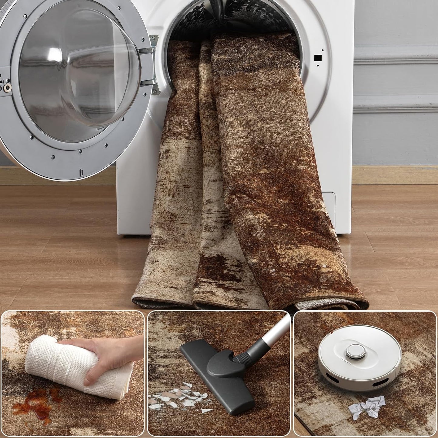 Kelarea 2x3 Brown Entryway Rug, Washable Abstract Small Rugs Non-Slip Low Pile Throw Rugs for Kitchen Floor, Front Door, Bedroom Bedside