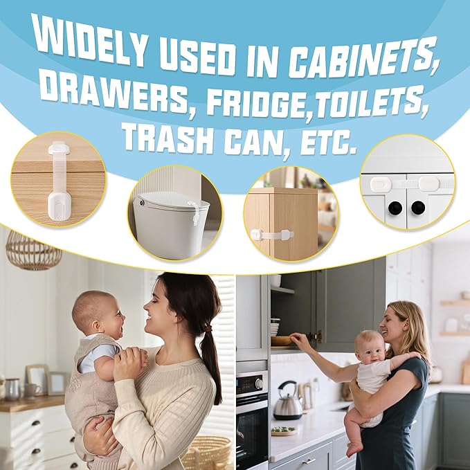 Baby Safety Strap Locks Child Safety Cabinet Proofing Child Proof Drawer Locks, Multi-Purpose Easy Install, Brown