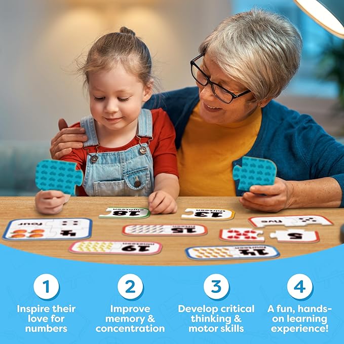 Number Puzzle Kindergarten Math Games - Number Matching Puzzle - 20 Sets Learning Numbers Puzzles - Counting Toys for Toddlers Kids Ages 3-5 - Preschool Learning Activities - Puzzles for Toddlers 2-4