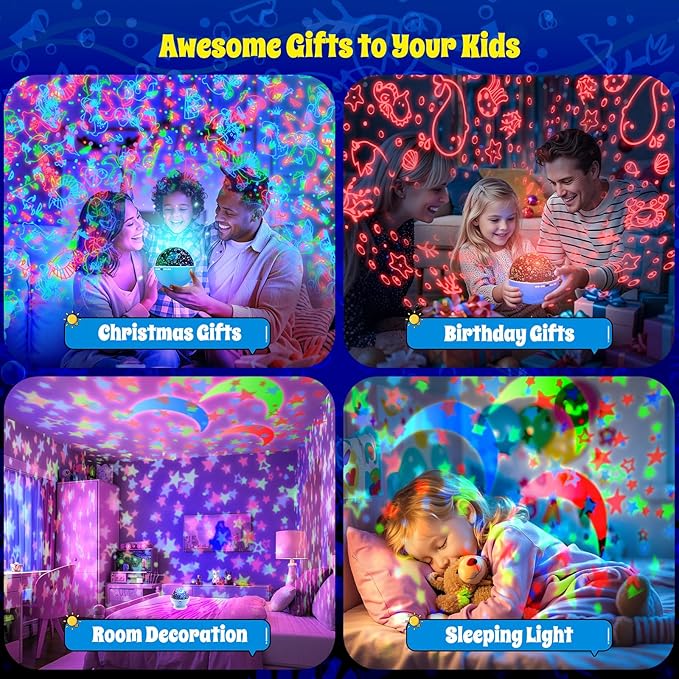 Night Light Projector, Night Light for Kids, Star Projector, 54 Light Color 360 Degree Rotation Kids Night light, Rechargeable Lamp for Bedroom, Light Projector Birthday Christmas Gifts for Boys Girls
