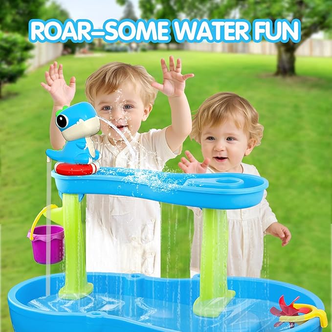 Dinosaur Water Table Pump Continuous Flow - Rechargeable Water Pump for Water Table Accessories - Summer Outdoor Water Play Toys - Battery Powered Water Pump Outside (Blue)