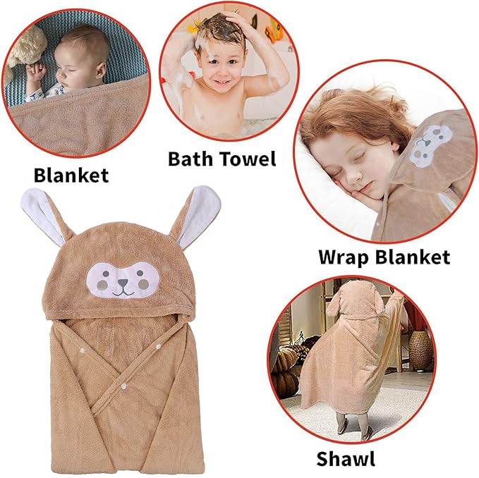 Visen Premium Hooded Towel for Kids,-28×55 INCH Large Size Kids Bath Towel,Ultra Soft Hooded Towel Wrap for Boys Girls, Highly Absorbent Bathrobe Blanket Gifts for Toddlers Shower (Brown)