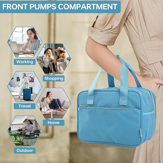 Breastmilk Cooler Bag with Ice Pack,Fits 6 Baby Bottles Up to 9 Ounce Breast Milk Cooler Travel Bag Compatible with Wearable Breast Pumps & Accessories for Nursing Mom Daycare Blue