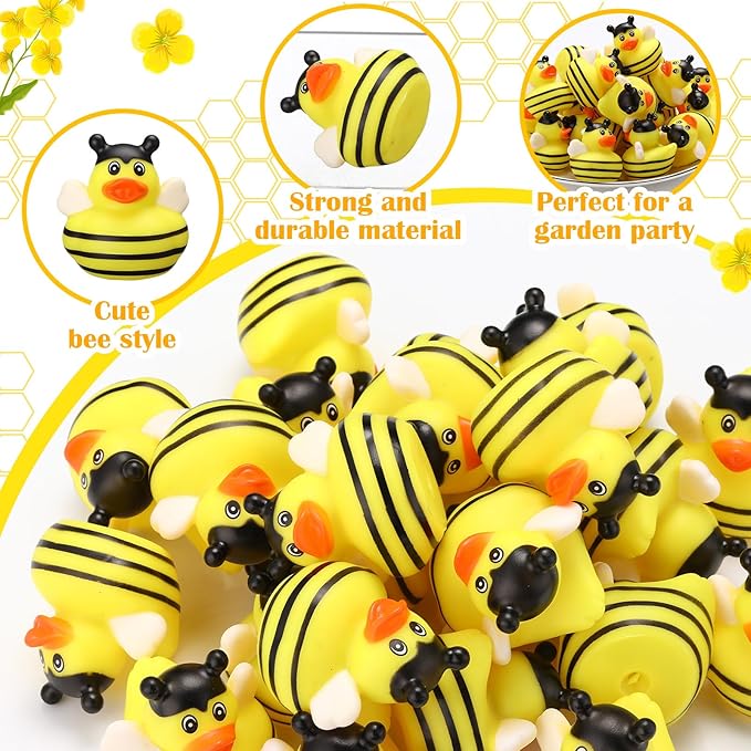 Jexine 24 Pieces Rubber Ducks 4 Styles Assorted Rubber Fun and Adorable Gifts Birthday Party Supplies Bathtub Floating Ducking Reward Gift Bag Filler(Bee Style)