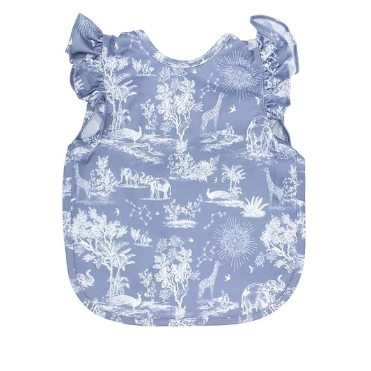 BapronBaby Flutter Savanna Blue Bapron - No Neck Tie Safer Bib for Baby & Toddler - Soft Waterproof Stain Resistant - Machine Washable - Sz Preschool 3-5yrs