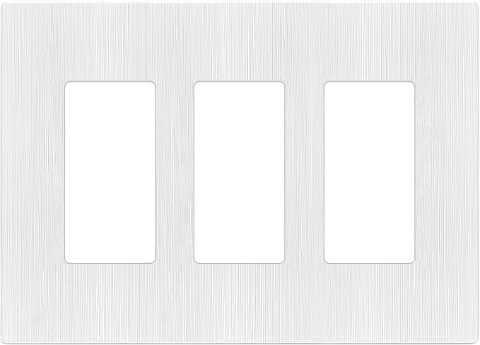 LIDER Brushed Finish Decorator Switch Cover, Screwless Wall Plate, Mid-Size 3-Gang 4.88" x 6.77", Unbreakable Polycarbonate Thermoplastic, UL Listed, LSWP-33M-BW, Brushed White