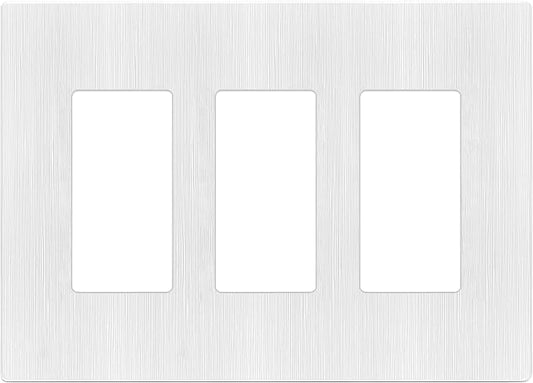 LIDER Brushed Finish Decorator Switch Cover, Screwless Wall Plate, Mid-Size 3-Gang 4.88" x 6.77", Unbreakable Polycarbonate Thermoplastic, UL Listed, LSWP-33M-BW, Brushed White