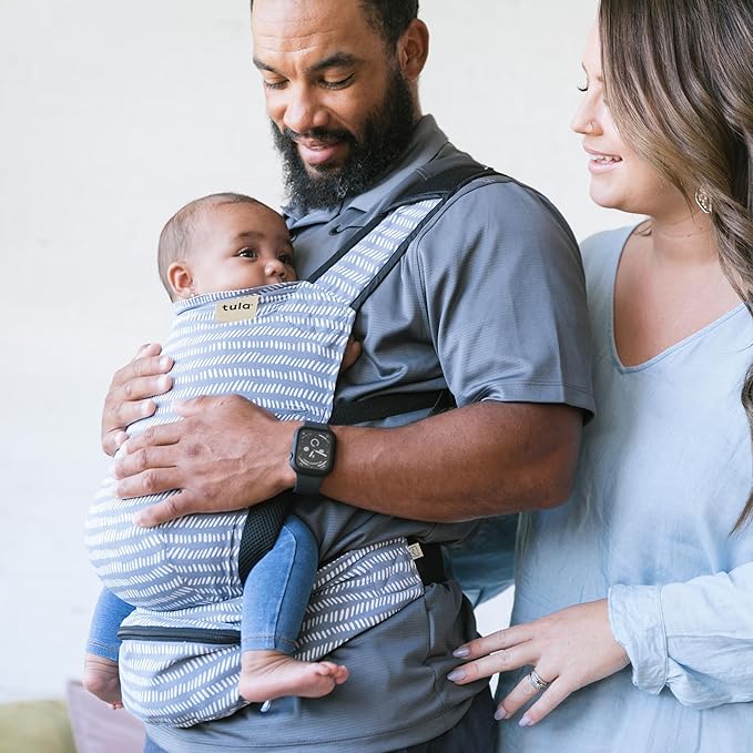 Baby Tula Lite Ripstop Nylon Compact Baby Carrier, Lightweight & Ergonomic Carrier for Travel w/Convenient Storage Hip Pouch, Multiple Carrying Positions for 12lbs to 30lbs - Beyond (Steel Blue/Dash)