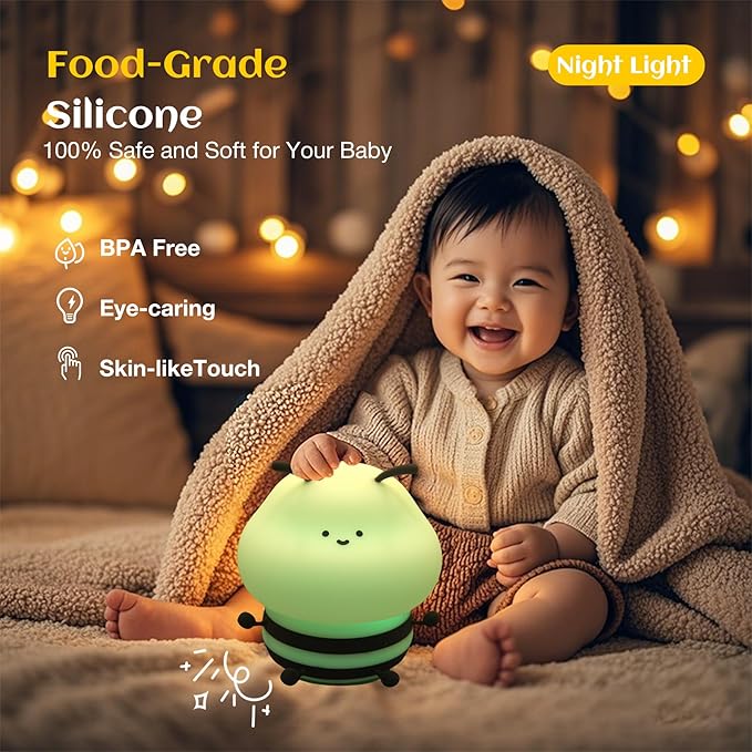 Bee Night Light For Kids, Squishy Lamp, Animal Night Light, 3 Levels Of Brightness,Kids Lamp Color Changing,7colors Kawaii Touch Lamps For Bedroom, portable Light, Nursery Nightlight, Baby Gifts