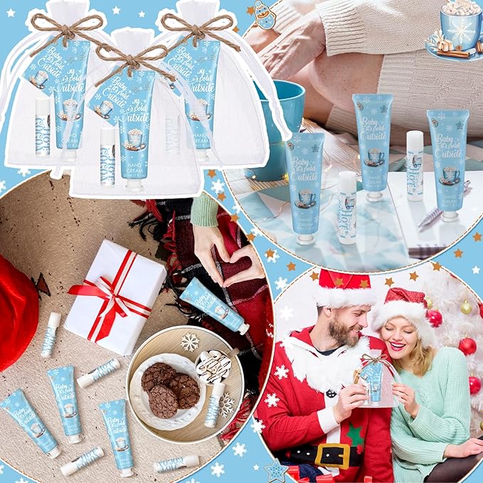 24 Sets Baby It's Cold Outside Baby Shower Hand Creams and Blue Hot Cocoa Lip Balms Gift Sets Winter Wonderland Christmas Party Favors Travel Size Hot Cocoa Bridal Shower Party Supplies for Guests