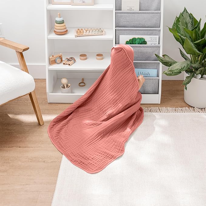 Comfy Cubs Hooded Baby Towel 2-Pack, Large 32 x 32 Inch - 6 Layer 100% Muslin Cotton for Babies, Toddlers and Kids - Soft & Absorbent Baby Bath Towels - Unisex Design for Bath Time - Dusty Rose