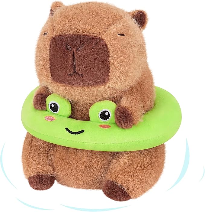 Achwishap Capybara Stuffed Animal,Soft Capybara Plush,Cute Plushies Kawaii Capybara Plush Toys,10” Plush Stuffed Toy with Frog Swimming Circle Plushie Birthday Gifts for Kids Adults