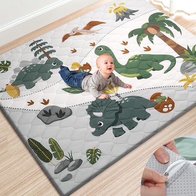Premium Foam Baby Play Mat 71x59 – Removable & Machine Washable Cover, Extra Thick Padding Playpen Mat, Non-Slip Crawling Mat, Easy to Clean for Infants, Toddlers & Babies