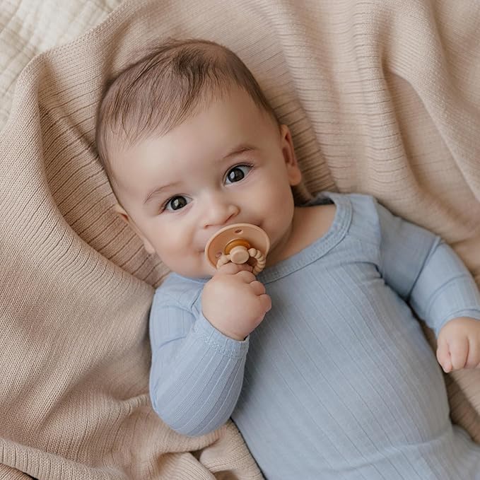 Luladream Pacifier - Natural Rubber Nipple - Soft Teething Handle - for Infants Baby's and Toddlers, 0-18 Months (Camel + Cream)