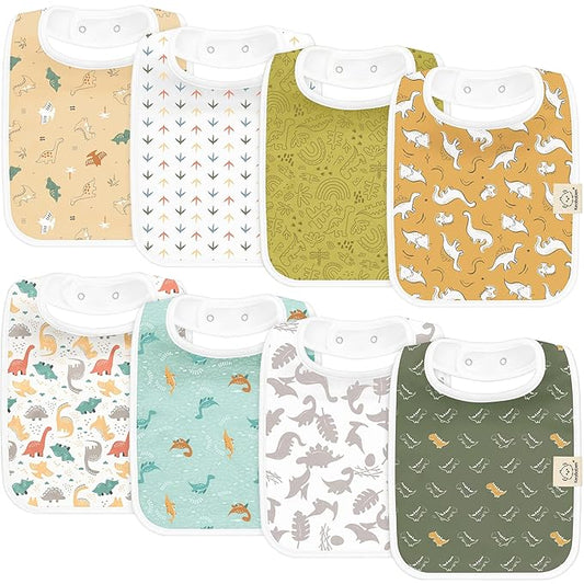 KeaBabies 8-Pack Organic Baby Bibs for Boys, Girls - Super Absorbent Cotton Drool Bibs for Baby Girl & Boy, Teething Toddler, Drooling Newborn, Ultra Soft & Machine Washable (Mesozoic)