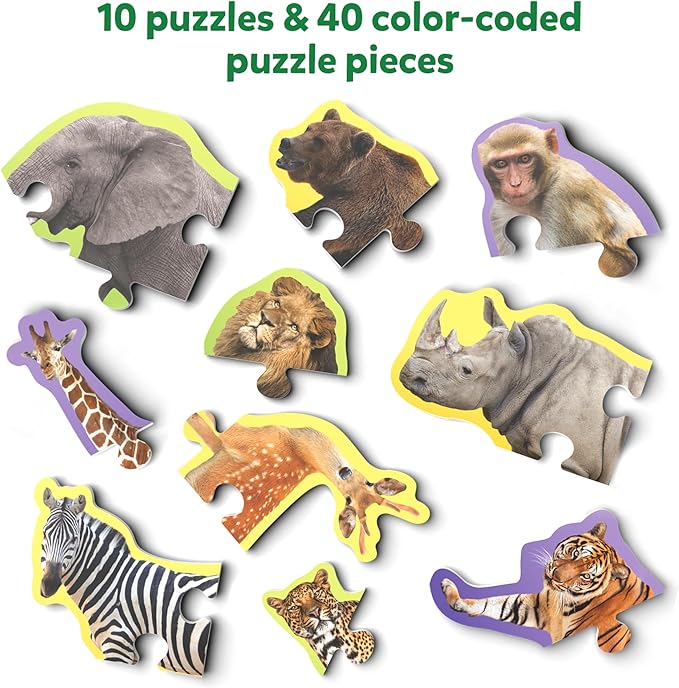 Skillmatics Step by Step Puzzles - 40 Piece Jigsaw & Toddler Puzzle, Montessori Educational Toy for Boys & Girls, Wild Animals, Travel Friendly, Gifts for Kids Ages 3, 4, 5 and Up