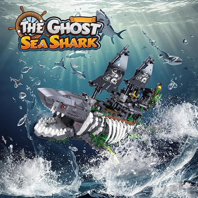 Mechanical Shark Ship Building Blocks Set, The Ghost Sea Shark Pirate Ship Building Blocks Sets,Toys Gift for Kids Adult Collections Enthusiasts
