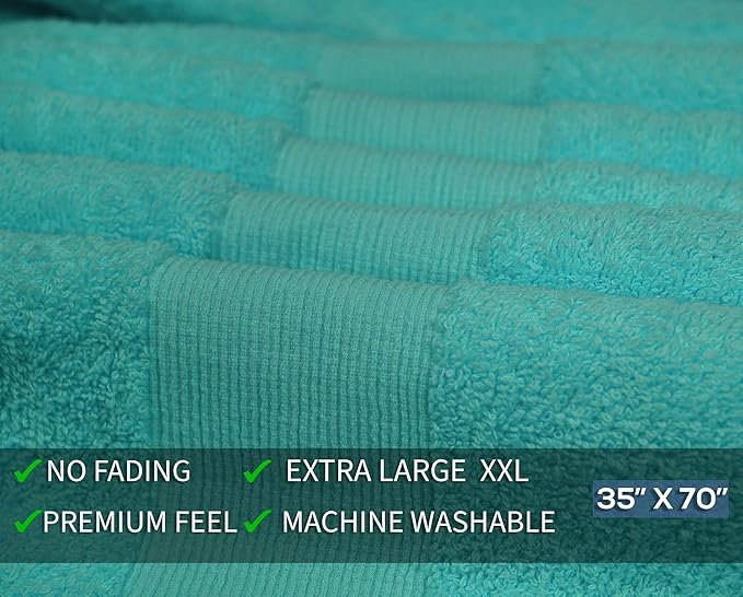 100% Cotton Luxury Bath Sheets - Pack of 2 (35" x 70") | Super Soft, Quick-Dry & Highly Absorbent Towels for Bathroom, Home, Spa & Gym (Turquoise)