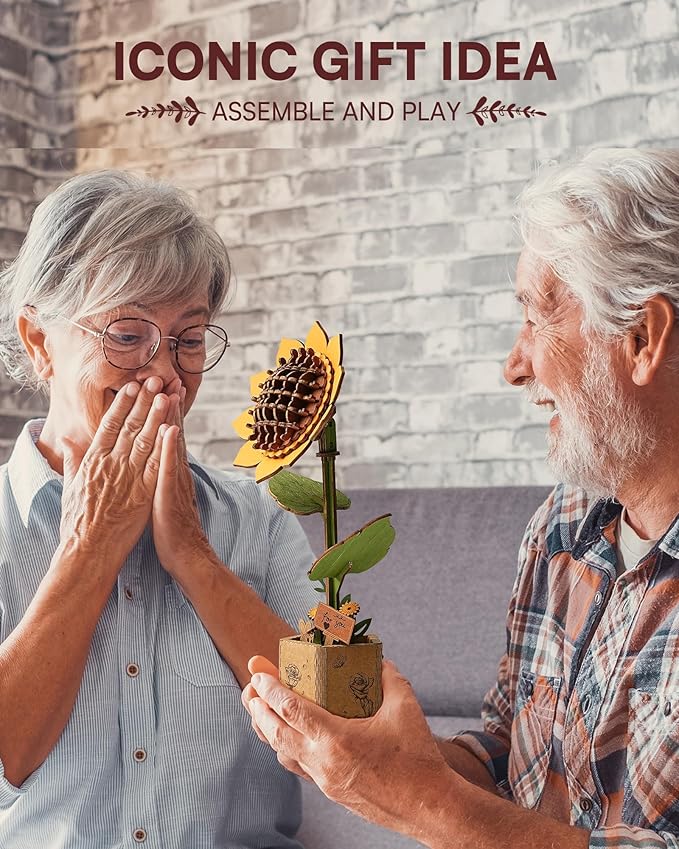 3D Flower Wooden Puzzles for Adults-Sunflower, DIY Wooden Flowers Model Kit Building Set Crafts for Adults to Build, Botanical Collection/Ideal Creative Gift Ideas/Housewarming (86PCS)