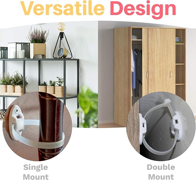 Inaya 12 Pack Furniture Anchors for Baby Proofing, Bookshelf Anchors to Wall, Dresser Wall Safety Anchor，Heavy-Duty Anti-Tip Furniture Straps for Cabinets, Closets, Bookshelf and TVs