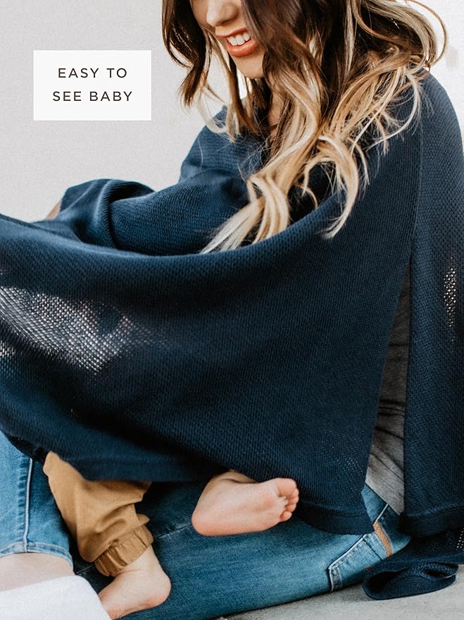 We are Amma | The Cocoon™ - Newborn Essentials Must Haves: Nursing Cover for Breast Feeding Essentials | Nursing Sweater Used as Breastfeeding Cover (Navy, Plus Size)