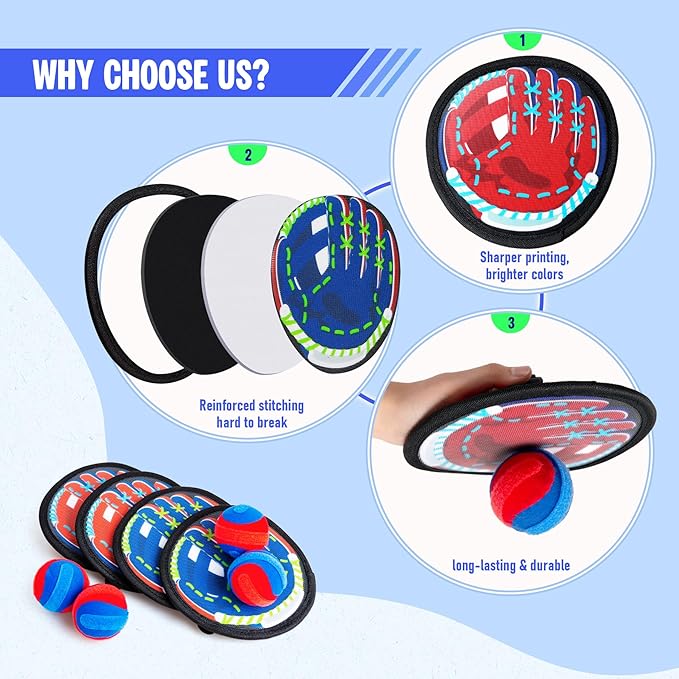 EVERICH TOY Toss and Catch Game for Toddlers - Soft, Safe & Pain-Free Baseball-Style Catching for Kids, Active Indoor & Outdoor Play Gift – Beach, Pool & Yard Toys for Boys and Girls Ages 3-8