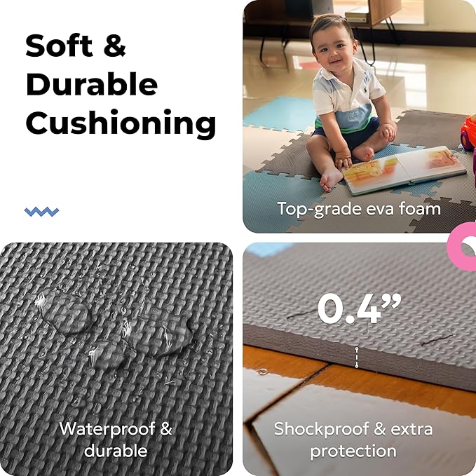 MioTetto Baby Play Mat, Soft Foam Floor Tiles for Kids. Adjustable Interlocking Foam Tiles, Fits with 50x50 Playpen Baby mat for Crawling & Development, Safe & Non-Toxic Playmat for Babies 6-12 Months