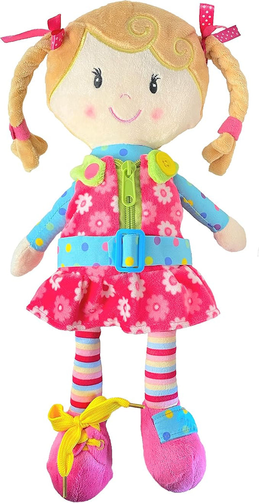 Snuggle Stuffs Sugar Snap Plush Learn to Dress Doll for Toddlers - 15" - for 2 Year Old Girl - Montessori