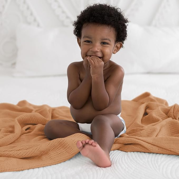 Amazing Baby Cellular Blanket, Premium Cotton Knit, Ultra Soft, Breathable, Cozy Gift for Baby Boys and Girls, Favorite Toddler Blanket, 44 x 44 inches (112 x 112 cm), Butterum