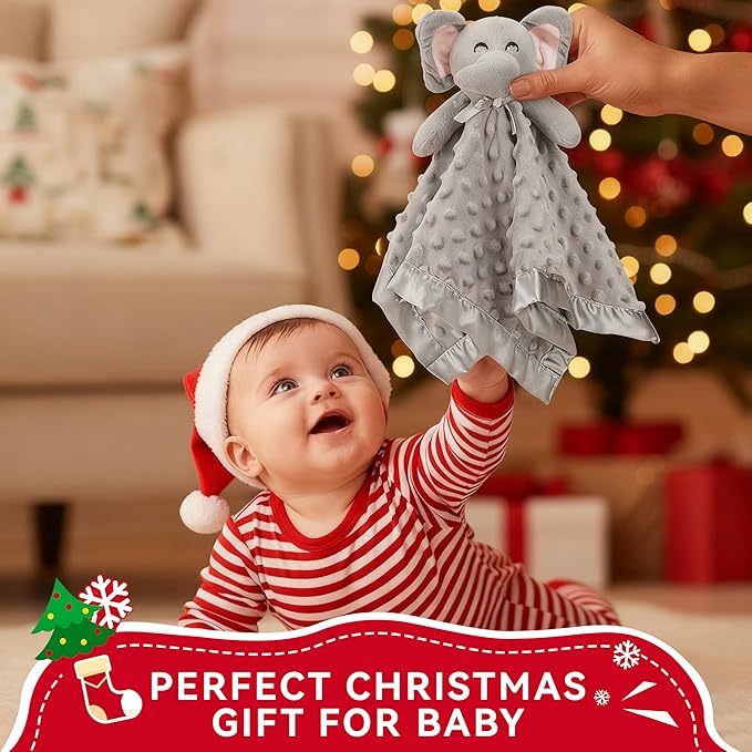 Pro Goleem Elephant Security Blanket, Soft Lovey Unisex Lovie Baby Gifts for Boys and Girls Snuggle Toy Stuffed Animal Newborn Essentials and Items Grey 16 Inch