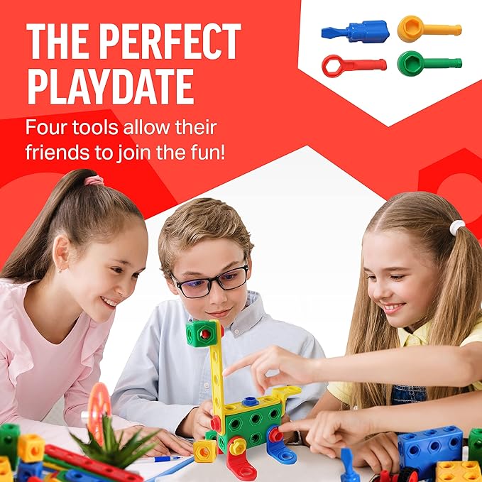 Brickyard Building Blocks STEM Toys - Educational Building Toys for Kids Ages 4-8 with 101 Pieces, Tools, Design Guide and Toy Storage Box, Gift for Boys & Girls