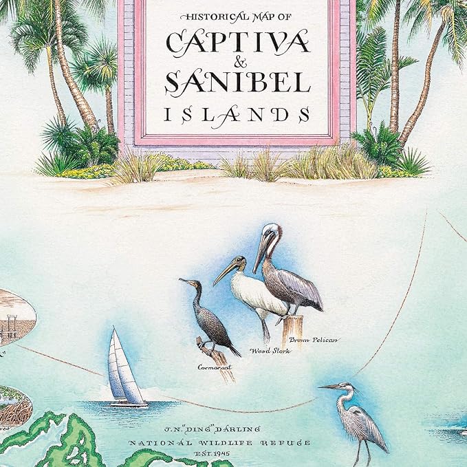 Sanibel-Captiva Islands Map Cardboard Jigsaw Puzzle - 1000 Pieces, Hand-Illustrated - Educational, Family Activity, Ages 7+, Includes Poster - 25.4 x 19.8