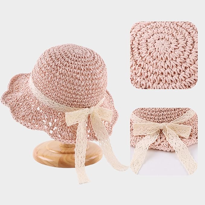 Baby Girl Straw Hat Outdoor Baby Sun Protection Hats Summer Bowknot Beach Cap for Infant Toddler Girls