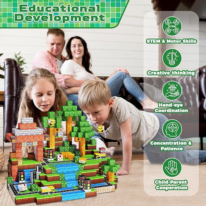 Magnetic Blocks - 150PCS Magnetic Building Blocks Road Forest Magnetic Cubes - Magnetic Toys for Montessori Toddler Birthday Gifts -STEM Sensory Construction Toys for Kids Ages 3+ for Boy & Girl