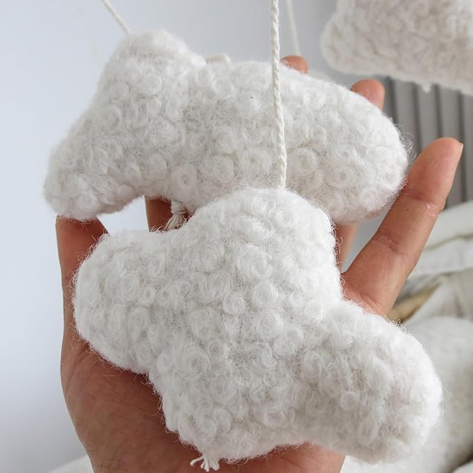 Cloud Mobile for Crib Boho Baby Mobile for Crib Bassinet Boucle Cloud Crib Mobile for Girls Boys Neutral Nursery Mobiles