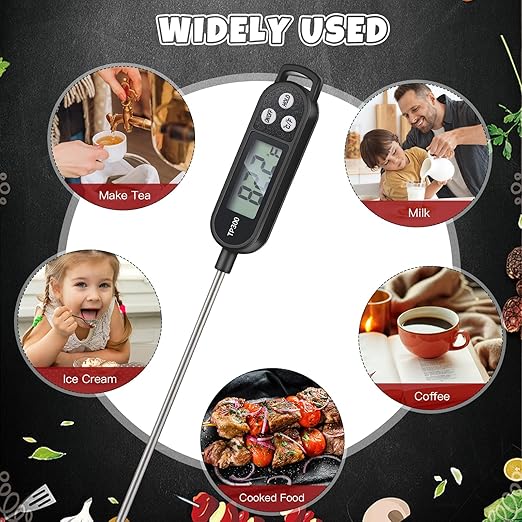 12 Pcs Meat Food Thermometer Food with Probe Water Liquid Instant Read Digital Thermometer Kitchen Cooking Supplies for Cooking BBQ Milk Yogurt (Black)